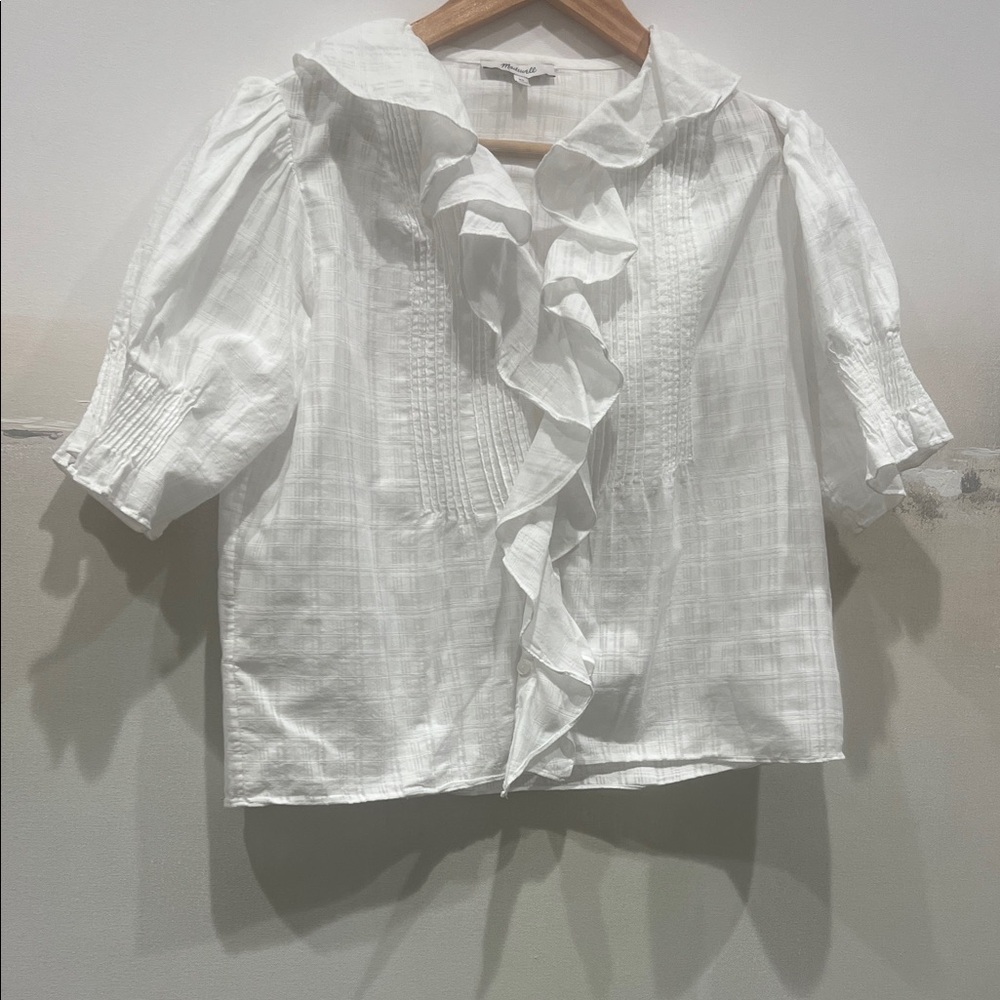 Madewell White Ruffled Blouse